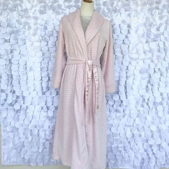 Oscar De La Renta LONG Pink Plush Textured Bath Robe Small - Picture 1 of 9
